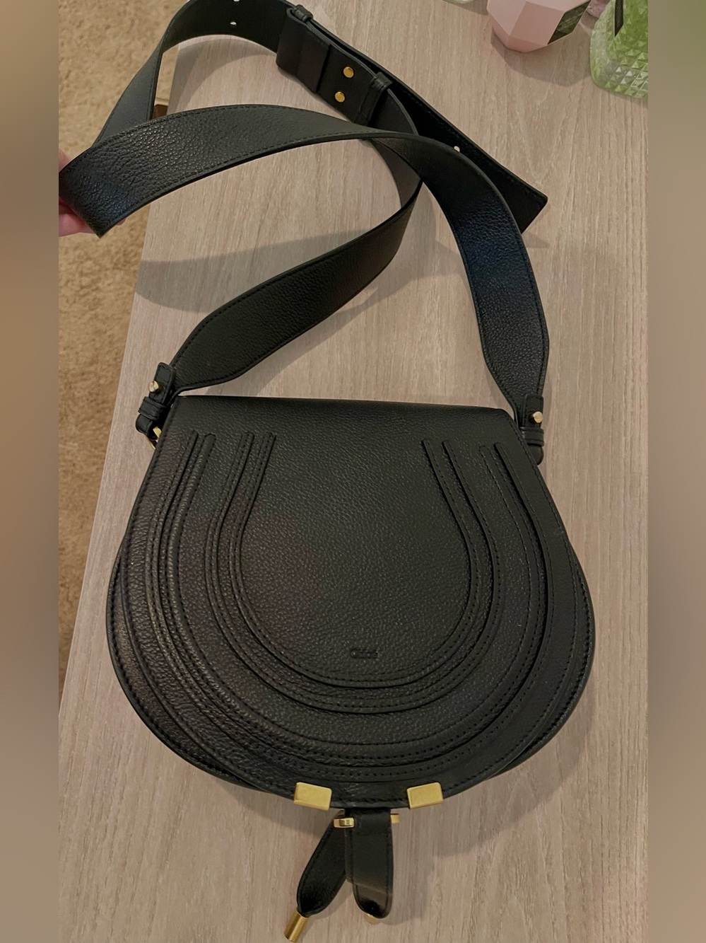 Chloe Marcie Saddle Bag in Grained Leather - Black - Very good condition.